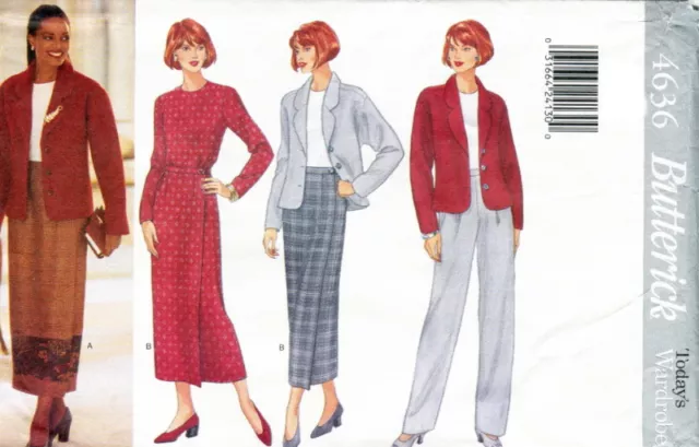 Butterick 4636 Jacket Top Wrap Skirt Pants Misses Sewing Pattern Uncut