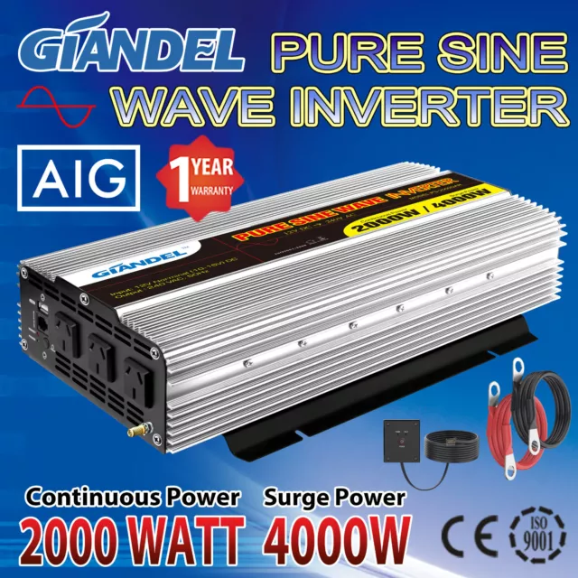 Pure Sine 2000W/4000W Power Inverter 12V-240V USA Transistors Large shell