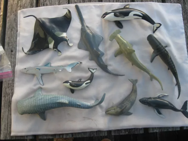 10 Solid Vinyl Plastic SHARKS WHALES MANTA Safari Ltd Monterey Bay Aquarium figs