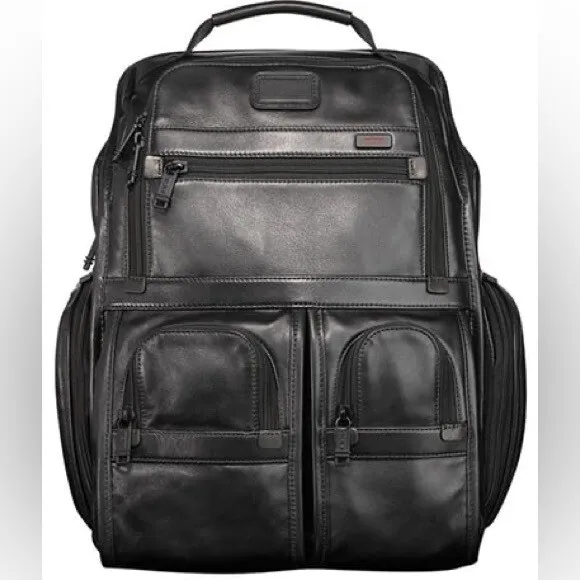 Tumi Compact Laptop Brief Backpack Leather ALPHA 3 Black Leather