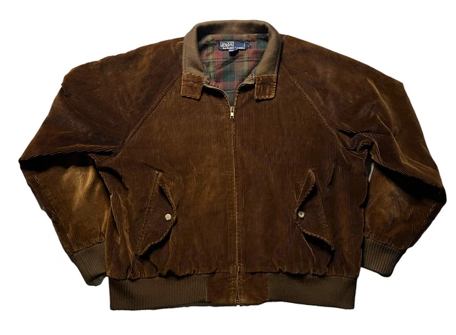 Vtg Polo Ralph Lauren Mens Brown Corduroy Western Cowboy Duster Sz Large
