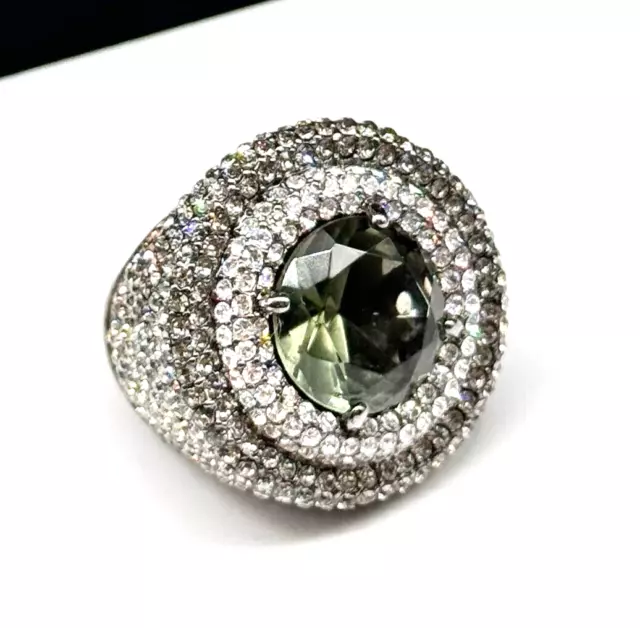 Stunning JOAN BOYCE Gray Clear Crystal Statement Ring SIGNED Sz: 9.5 Repair F02