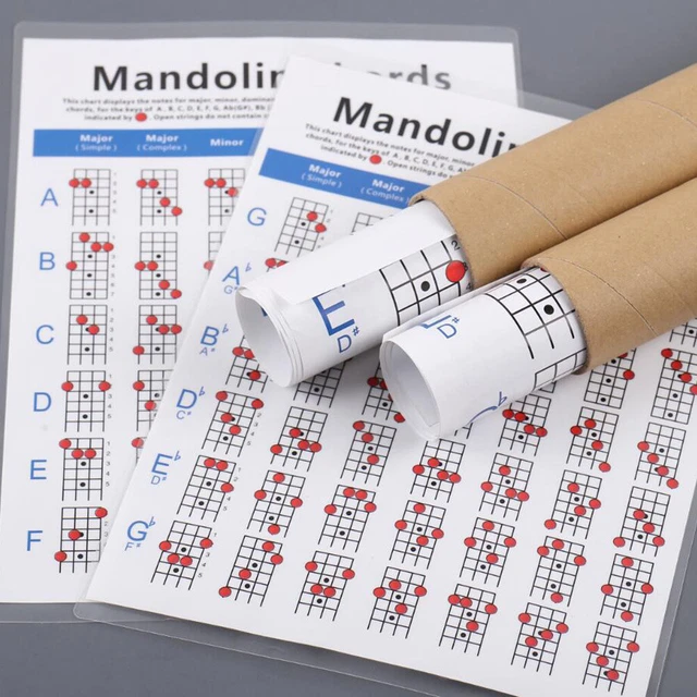 MANDOLIN CHORD CHART Laminated Bass Diagram Guitar Chords Portable ...