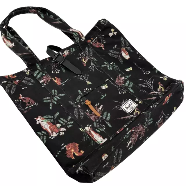 HERSCHEL SUPPLY CO. Brand Tote Fox Woodland Animal Print /Black Bag $24 ...