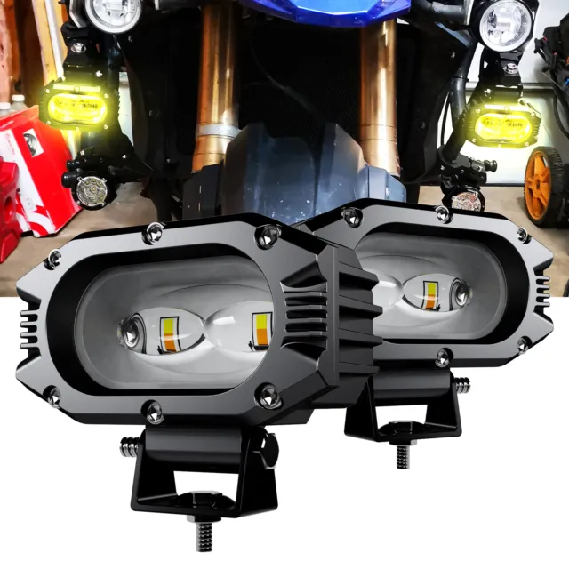 2x 4 Inch LED Flood Beam White/Amber Flasing Strobe Fog Lights For Motorcycle