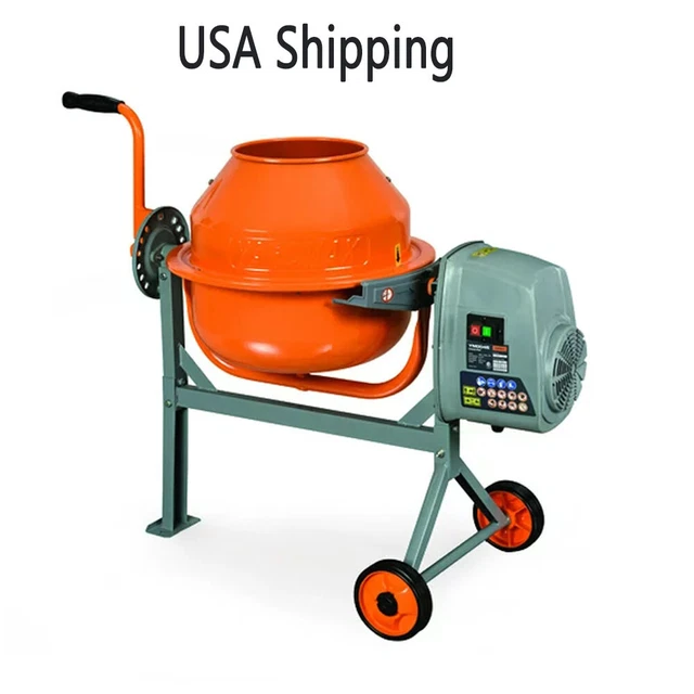 Concrete Mixer 1.6 Cu. Ft. Compact Portable Electric Rugged Low Profile Height
