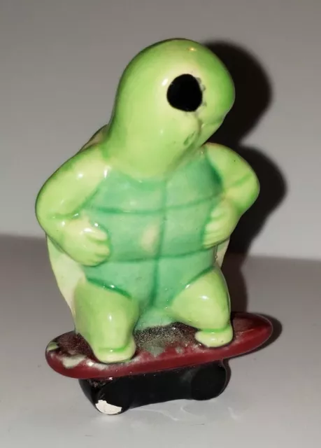 Vintage Porcelain Turtle on Skateboard 2-3/4" tall