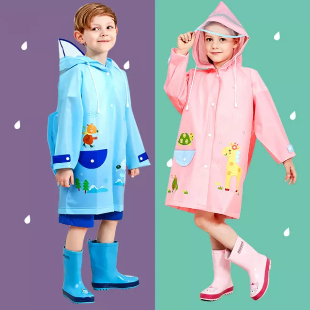 Kids Boys Girls Hooded Rain Ponchos Waterproof Windbreaker Raincoat Rainsuit