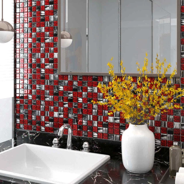 Mosaikfliesen 11 Stck. schwarz und rot 30x30 cm Glas