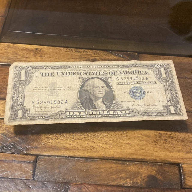 1957 One Dollar Blue Seal Series B Note Old US Bill $1 Money