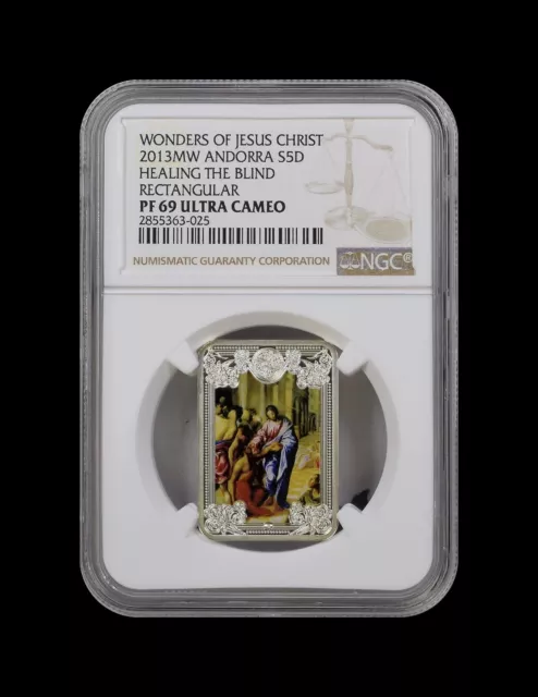 ANDORRA. 2013, 5 Diners, Silver - NGC PF69 - TOP POP 🥇 Jesus Healing the Blind 2