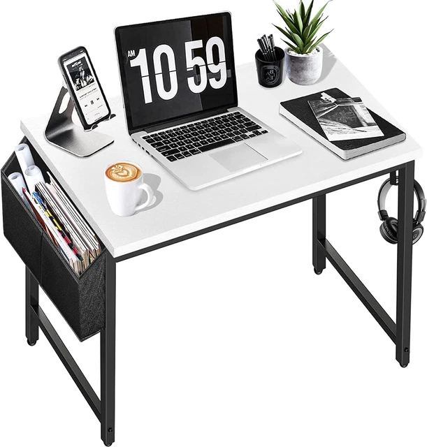 Small Computer Desk for Bedroom White Modern Writing Table for Home Office Small