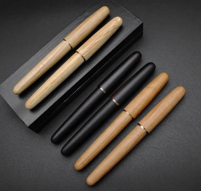 Jinhao 9036 Natural Wood Fountain Pen Handmade M/F Nib Ink Pen With A Converter