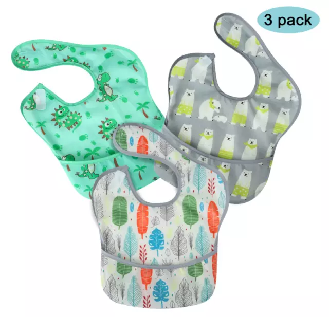 PandaEar 3-Pack Super Lightweight Baby Bib Stain/Oil Resistant Waterproof 12-48m