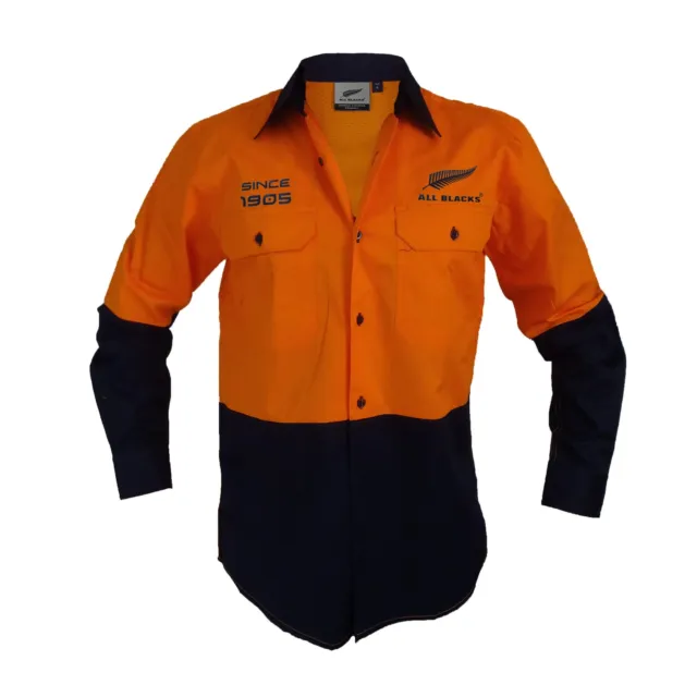 All Blacks NRL Hi Vis Button up Work Shirt Long Sleeve Orange Easter Gifts
