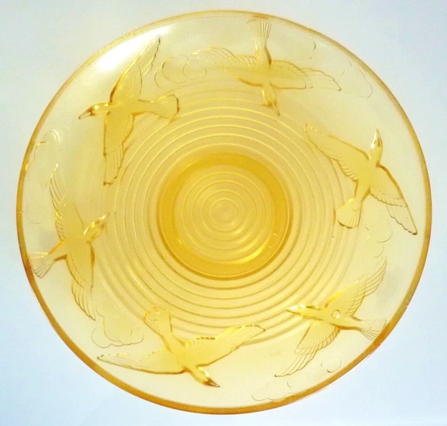 Grande coupe, centre de table art déco 1930, verre pressé, moulé, signé A.Miguel