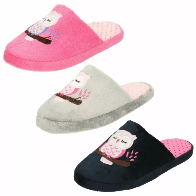 Donna Spot On Slip Inverno Owl Stampa Mulo Piatto Interno Pantofole Misura X2093