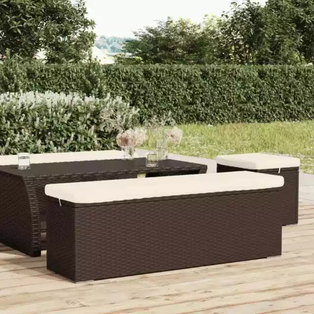 Banc pouf avec coussin marron 110x30x40 cm résine tressée , Sièges de jardin