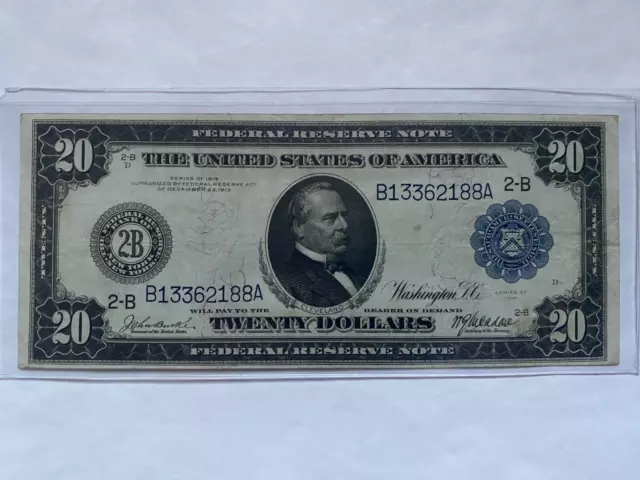 1914 $20 Federal Reserve Note BLUE Seal New York - NICE HG Solid Note
