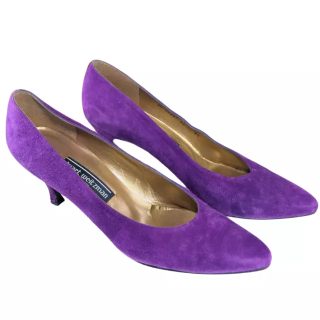 Stuart Weitzman 8.5 Purple Suede Vintage Pointed Toe Heels