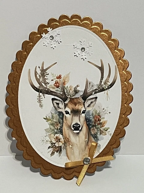 2x HANDGEFERTIGTE 3D Weihnachtskarte Topper Hirsch