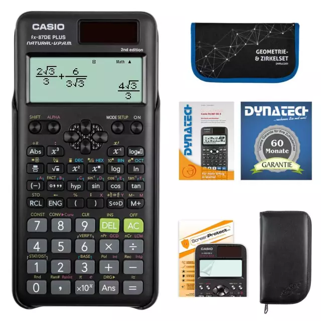 Taschenrechner Casio FX 87 DE im SET mit Tasche Zirkel Folie Buch und Garantie