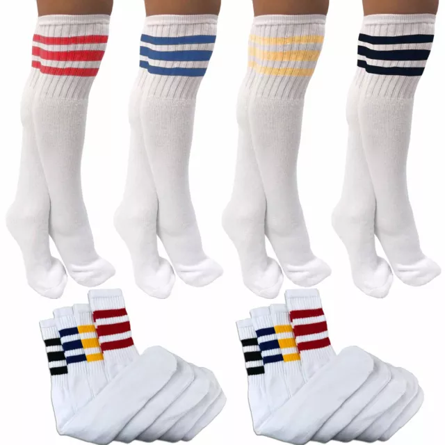 8 Paires Hauteur Genou Tube Chaussettes Assortis Couleur Rayures Long 24 "