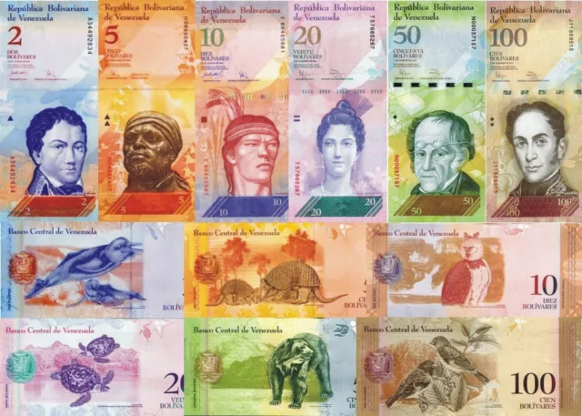 Venezuela - Lot 6 Billets de Banque 2/5 / 10/20/50/100 Bolivars Fuertes Fds -
