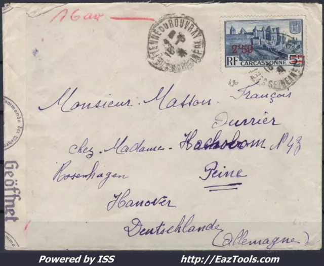 Enveloppe France 1939 - Lettre De Paris Pour Trondheim (Norvège) - Timbre N°374