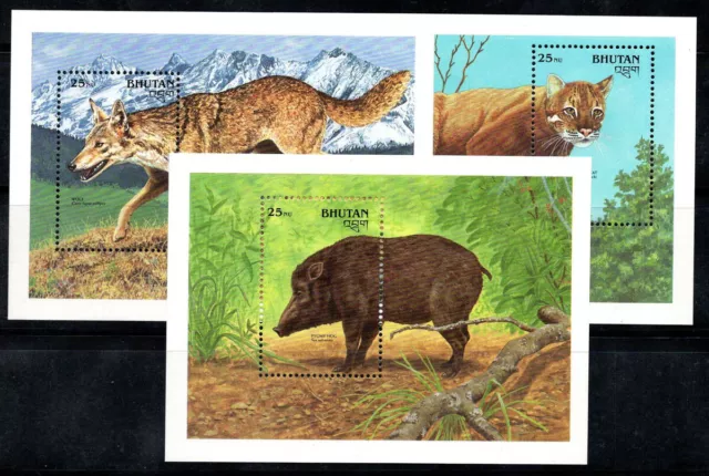 Bhutan 1991 Mi. Bl.274-76 Block 100% Postfrisch Wildschwein,Wolfshund,25 Nu...