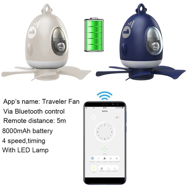 Ventilador LED de campamento para aplicación compatible con Bluetooth para teléfono celular 4 velocidades