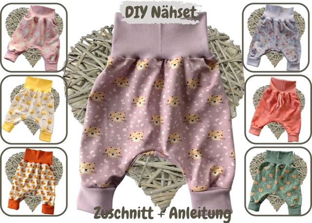 Pacchetto cucito fai da te pantaloni décolleté bambino tagli in tessuto jersey + polsini set da cucire regalo nascita