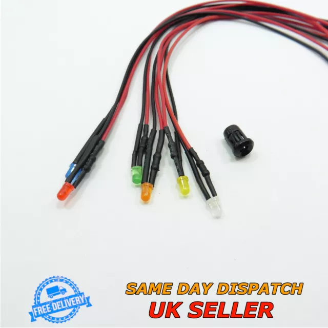 12V DC Super Bright Diffused Light 3mm LED 20cm Pre-Wired Cable Emitter Diode