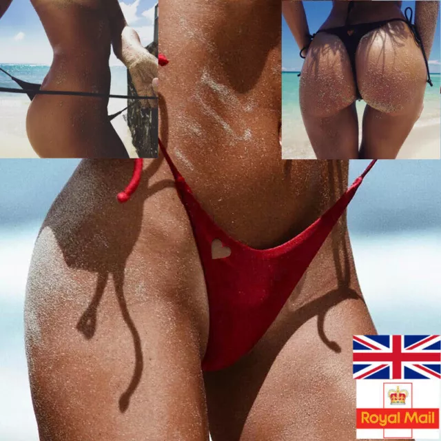 Sexy Bikini Bottom Women Brazilian Cheeky Thong Side-Tie V Swimwear Beach  String