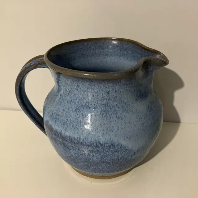 Large Handmade Studio Pottery Jug Pitcher Blue Reactive Glaze Vase Denby Look