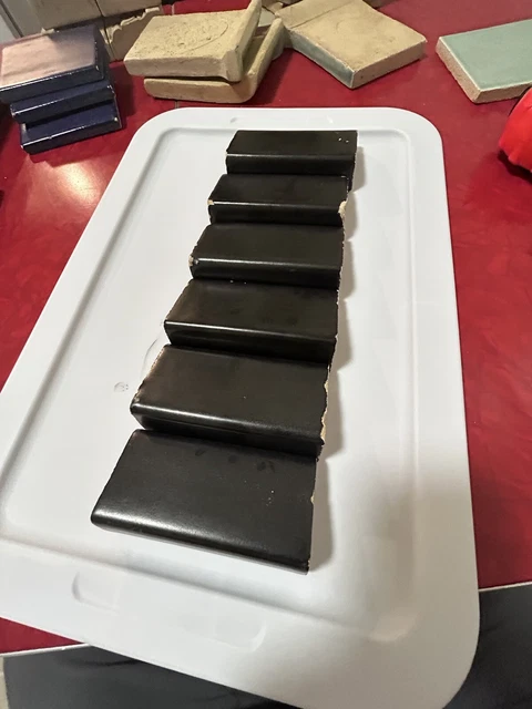 1930's Vintage Kraftile - 4 1/4" x 2 1/8” Caps or Moulding Tiles - Black Matte