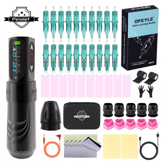 Kit de máquina de tatuaje inalámbrica YILONG pluma de batería giratoria 20 agujas y tapa de cartucho