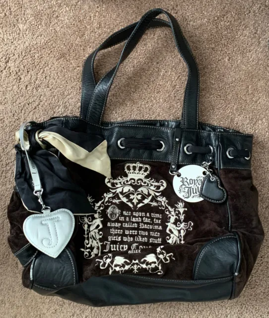 Vintage Dark Brown Juicy Couture Tote Bag Handbag Purse Velour Y2K Daydreamer