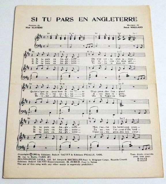 PARTITION VINTAGE SHEET music MAX BLATIERE Si Tu Pars en Angleterre