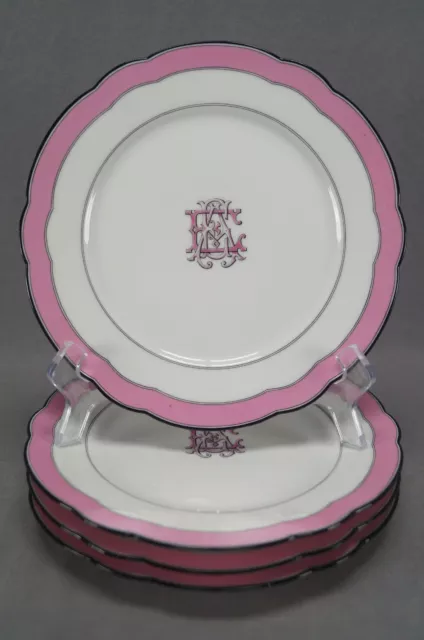 Set of 4 19th Century F Dommartin Paris EAE Monogram Pink Black 8 1/4 Plates