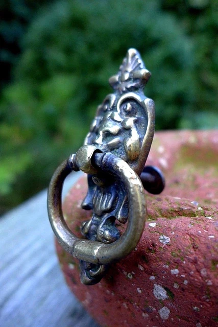 Vintage en laiton massif petit anneau poignée poignée poignée tiroir de porte projet 3