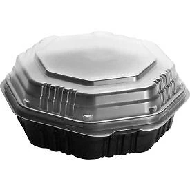 OctaView Hinged Lid Plastic Containers Black/Clear 31 Oz 1 Compartment -