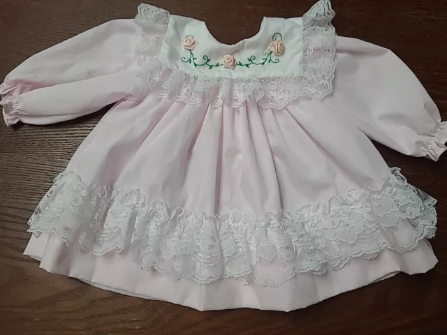 Vintage Something Pretty Cradle Club Long Sleeve Baby Girls Dress Pink 3-6 Month