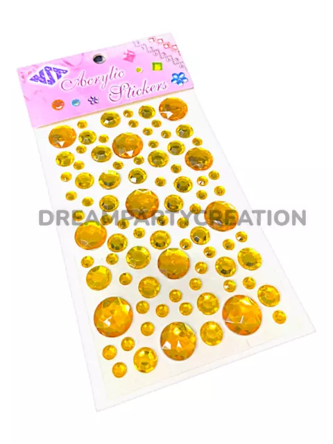 (YELLOWGOLD) 105 Assorted Sizes ROUND Rhinestone Self Adhesive Acrylic STICKERS