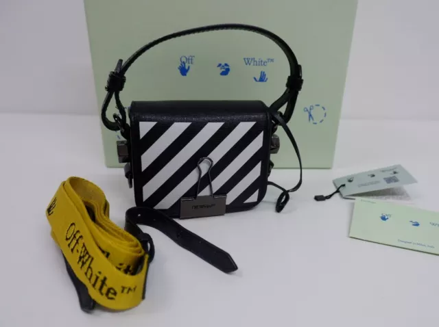 Off White Virgil Abloh Womens Baby Flap Bag Diag Black White Yellow Industrial