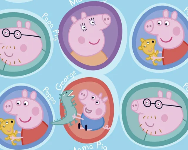 Peppa Pig Family Blu Cotone Bambini Stampa Digitale Metro FQ Little Johnny