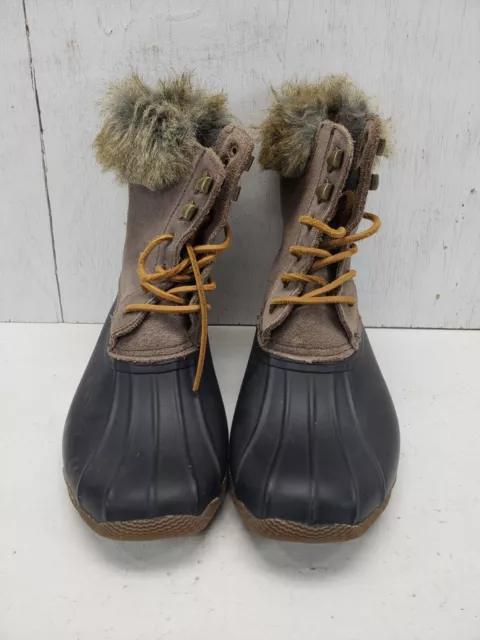 Sperry Top Sider Boots Womens 8 M Duck Winter Snow Brown Faux Fur STS93847