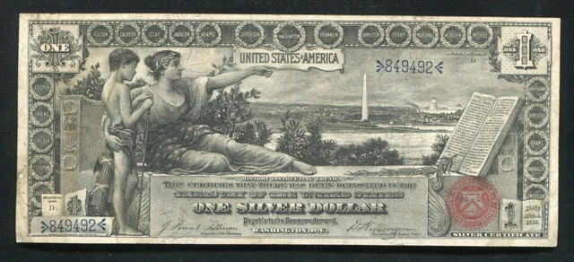 Fr. 224 1896 $1 One Dollar “Educational” Silver Certificate Currency Note Vf+