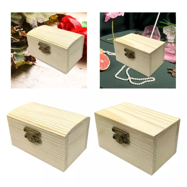 Unfinished Wood Box Decorative Portable Gift Packing Box Treasure Chest Box