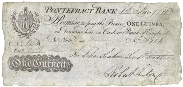 Pontefract Bank 1809 1 Guinea banknote Outing 1723e